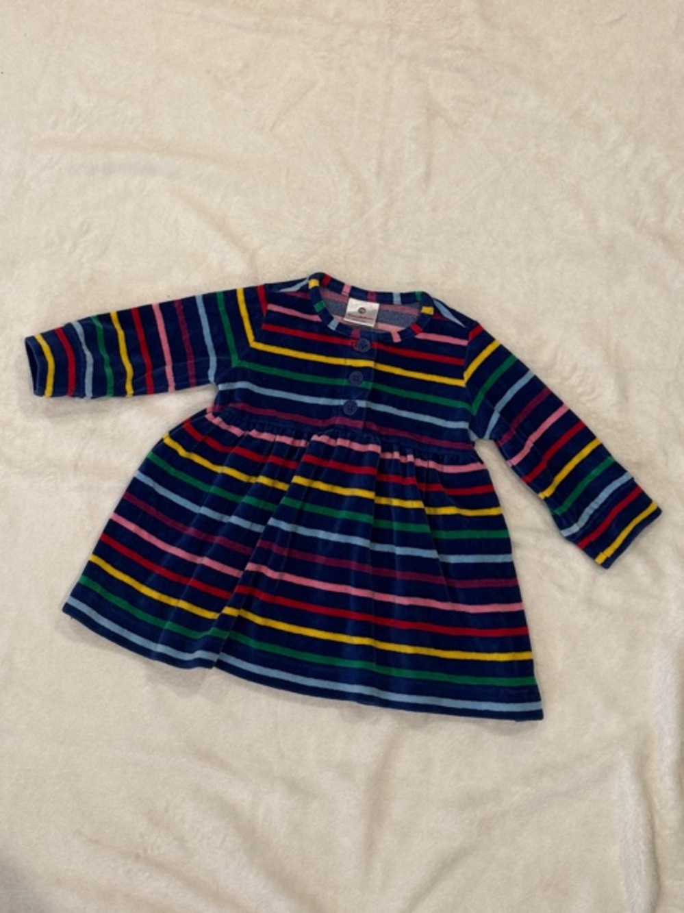 Hanna Andersson Navy Shirt Dress with Rainbow Stripes